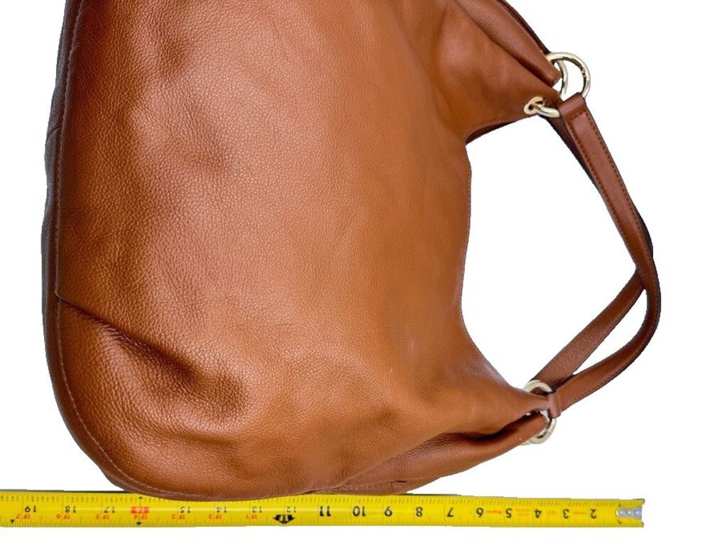 Michael Kors Brown Pebbled Leather Shoulder Hobo Bag Large Purse Tassel - Picture 7 of 16